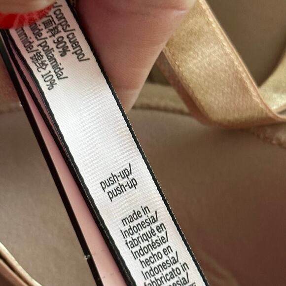 Victorias Secret Solid Beige Floral Lace Padded Underwire Pushup Bra Size 38DD - Picture 6 of 9